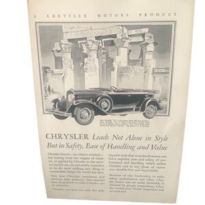 Vintage 1929 Chrysler 3 Passenger Phaeton Ad Advertisment